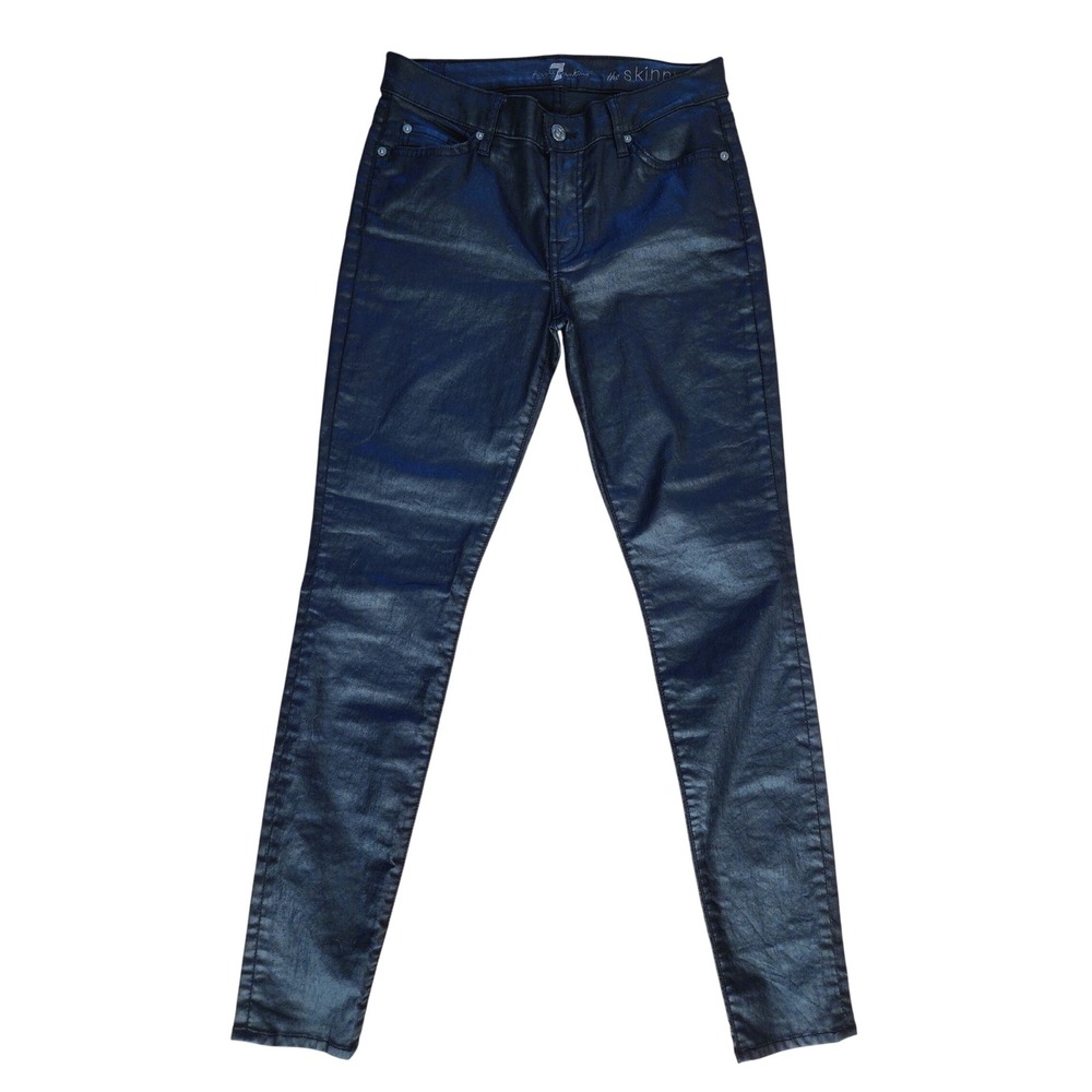 7 For All Mankind The Skinny Coated Black Jeans Womens 100 Size 27‎